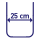 Zarys pojemnika z oznaczeniem szerokości: 25 cm.