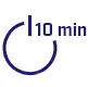 Okrąg z pionową linią u góry i napisem: 10 min.